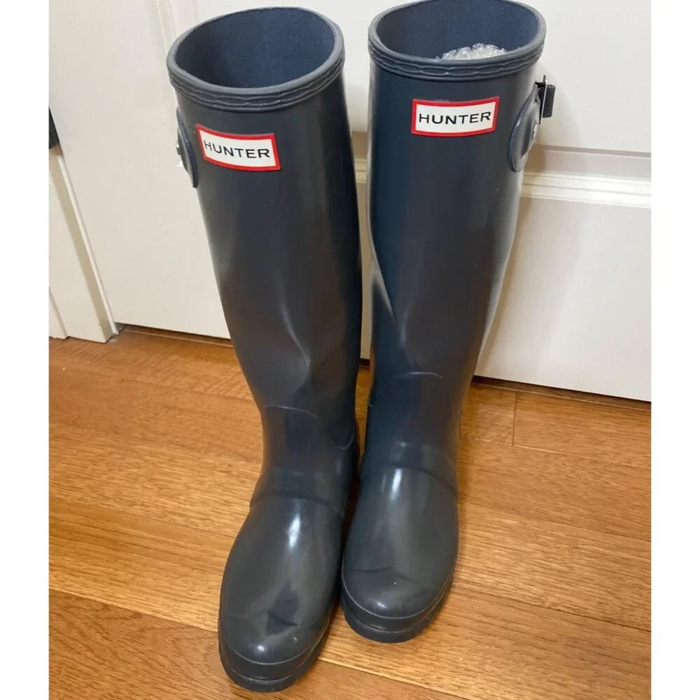 Hunter Original Tall Gloss Rain Boots Women’s US 6 EU 37 Gray Wellington